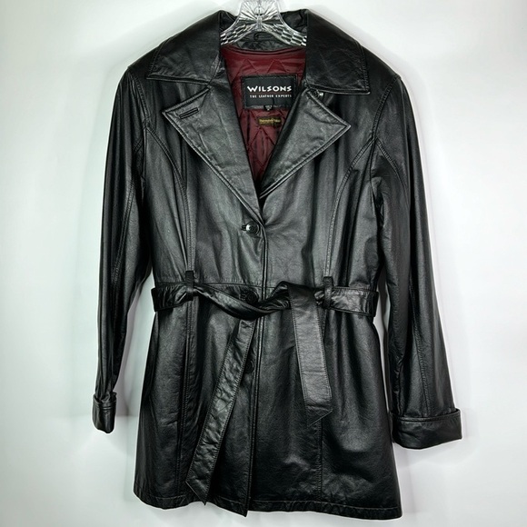 Wilsons Leather Jackets & Blazers - Wilson's Leather Thinsulate Black Leather Lined Belted Button Up Coat Medium
